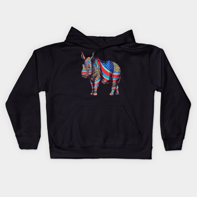 Patriotic Rhinoceros Kids Hoodie by JH Mart